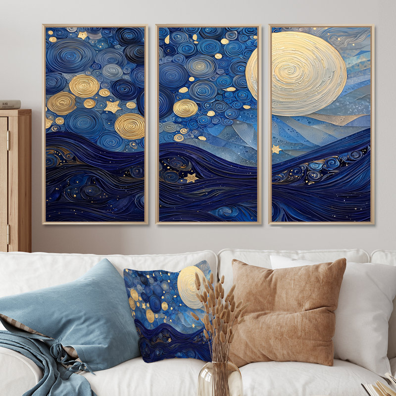 Ensemble de salon Starry Sky, H 28 po x l 36 po, Reproduction avec cadre flottant, Naturel