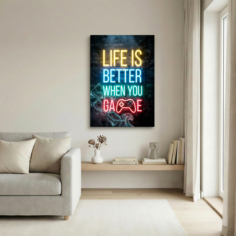 Art mural sur toile néon, "Life is Better When You", 30"H x 20"W