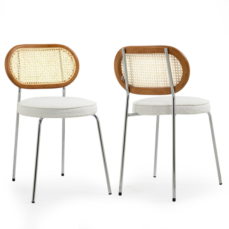 Boucle Low Rattan Back Side Chair, White