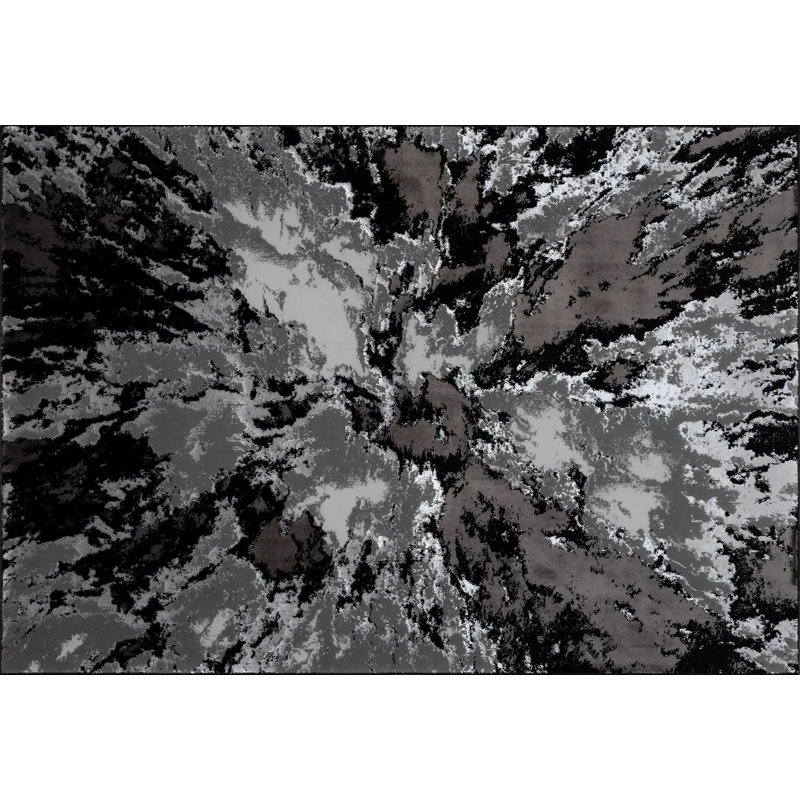 Abstract Area Rug, Black/Grey, Rectangle 120 x 170 cm