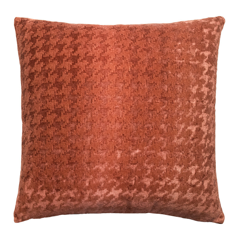 Houndstooth Square Woven Jacquard Pillow, 22"H x 22"W, Terracotta