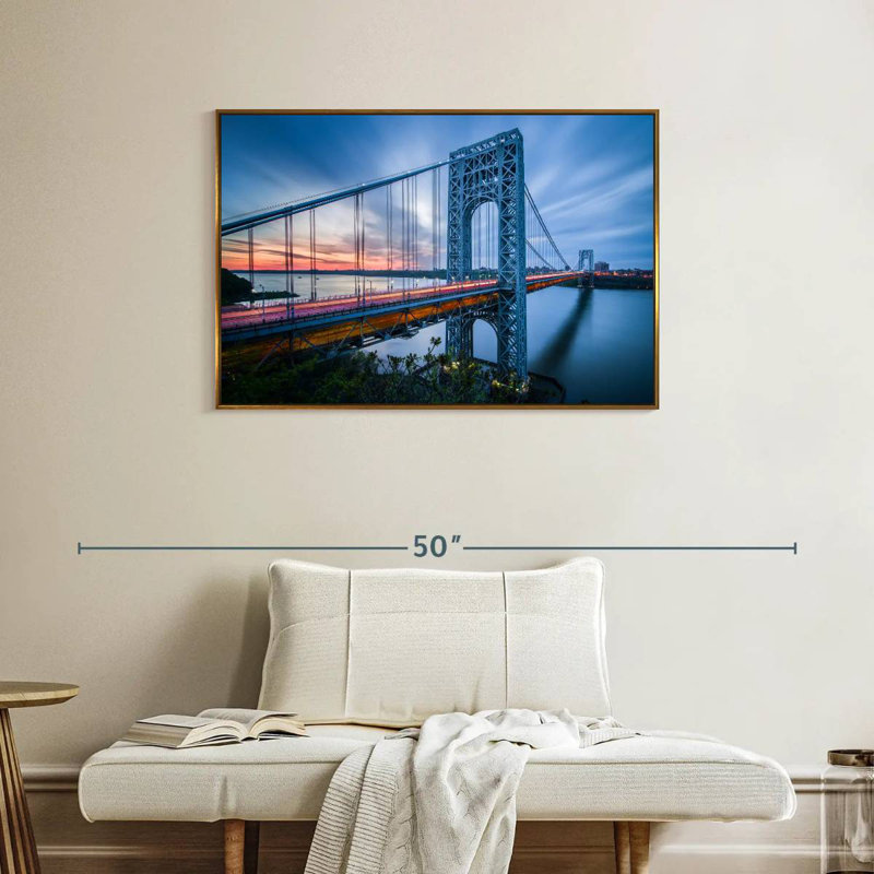 Pont George Washington à l'aube, Cadre flottant doré, 37 po x 25 po