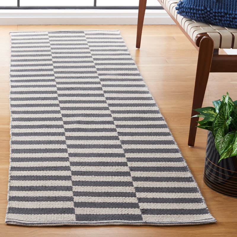 Tapis ivoire / gris en coton Ilona, Tapis de couloir 2 pi 3 po x 8 pi