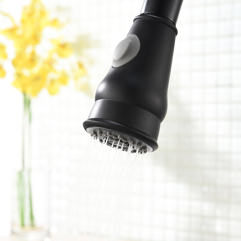 Commercial Kitchen Faucet With Pull Out - Black, Brass Construction For Long-Term Use And Versatile Water Modes Single Handle Pull-Down Black Finish, 360 Degree Swivel Easy Reach Multifunctional