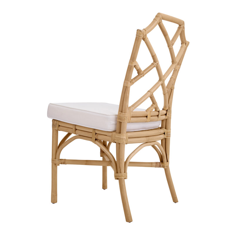 Natural Rattan Cross Back Side Chair with White Cushion