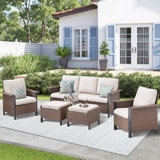 5 Piece Outdoor Patio Wicker Furniture Sets With Rattan Chairs, High Back Outdoor Conversation Set