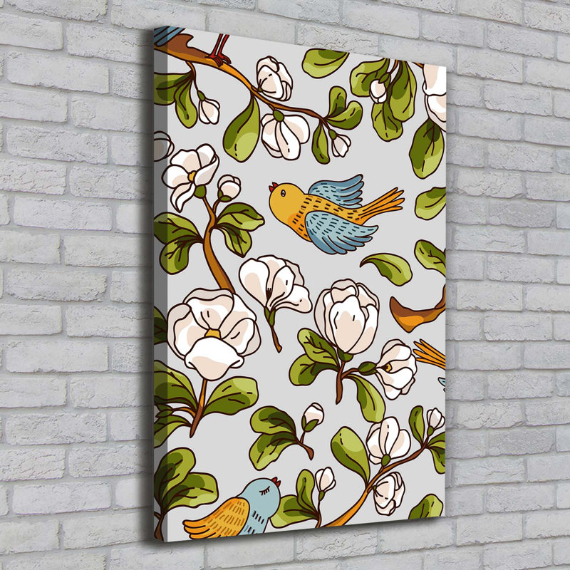 Birds And Flowers - Wrapped Canvas Print