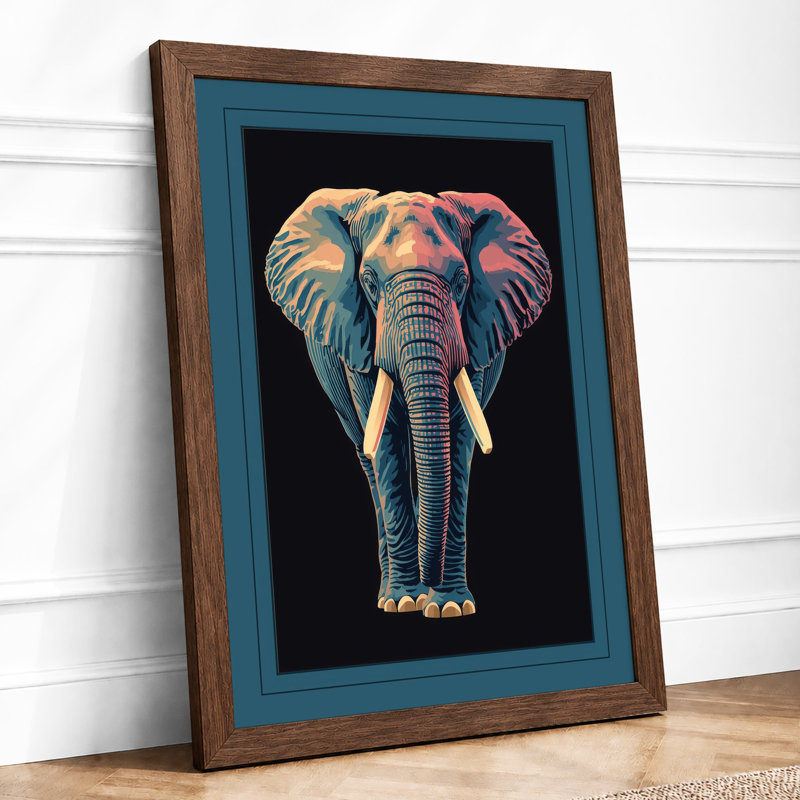 Luminous Elephant Modern - Framed Print, Walnut, A3 - 42.0 x 29.7 cm