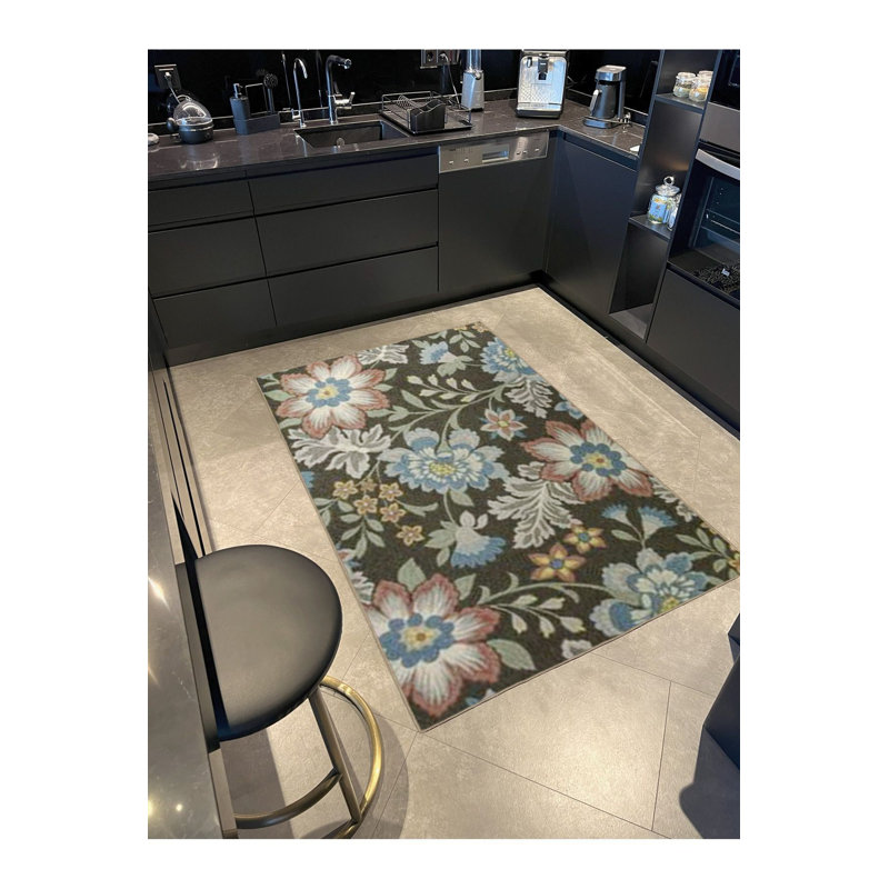 Tapis lavable à la machine à motif floral, Tapis de couloir 2 pi 6 po x 9 pi 10 po