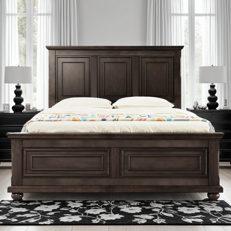 Lit plateforme en bois de pin avec tête de lit Vintage Town & Country, capacité 600 lb, King, Brun