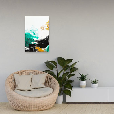 Fluid Emerald Abstract Colorful Contemporary Wall Art Print 1 Piece Wrapped Canvas Wall Art
