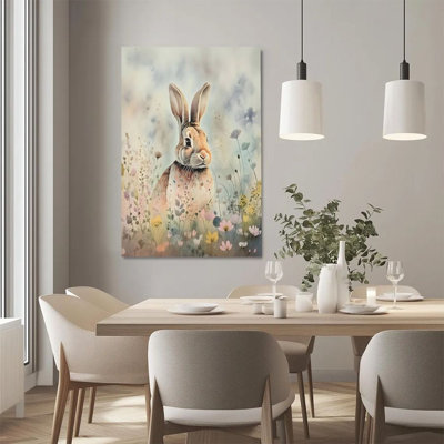 1Pc Easter Framed Canvas Poster Print Hare, flowers, watercolor realistic style Wall Art - Ready To Hang - Modern Christian Decor, Perfect for Room Decor Living Room Bedroom Office Religious Home Decor, Bible Art