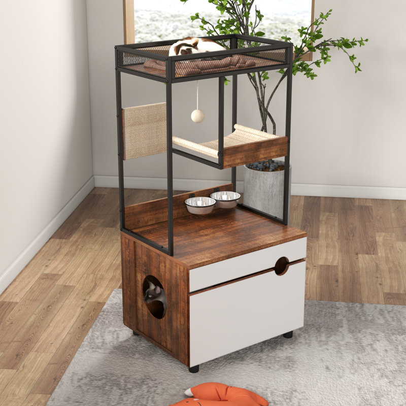Cat Litter Box Enclosures With Cat Tree Tower, Cat Furniture ,Cat Cabinet