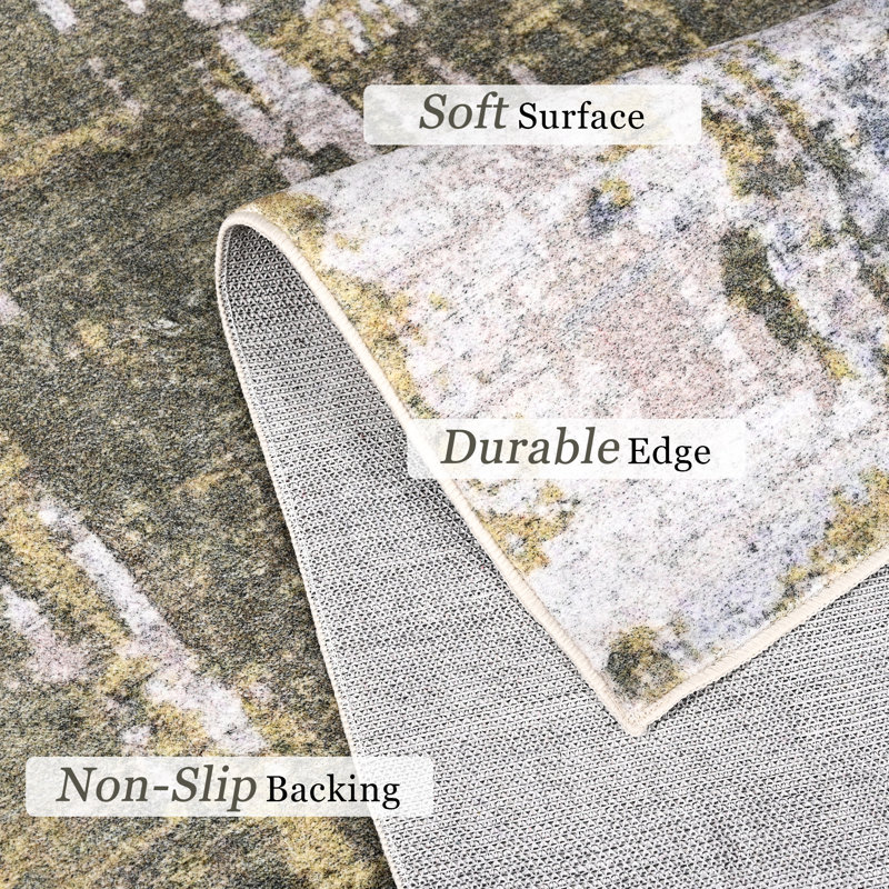 Tapis moderne antidérapant et lavable Fillender, Rectangle 5 pi x 7 pi 1 po