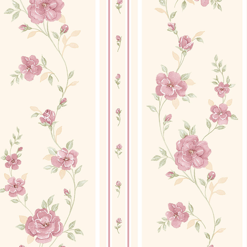 Rouleau de papier peint L 32,7 pi x l 20,5 po Doral, Crème / Rose / Vert