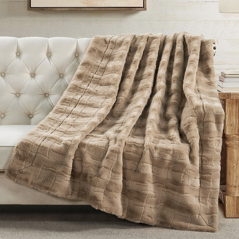 Jeté élégant en fausse fourrure, Taupe clair, L 60 po x L 70 po