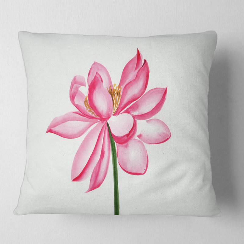 Détail rétro d'un lotus rose - coussin décoratif imprimé traditionnel, 16" x 16"
