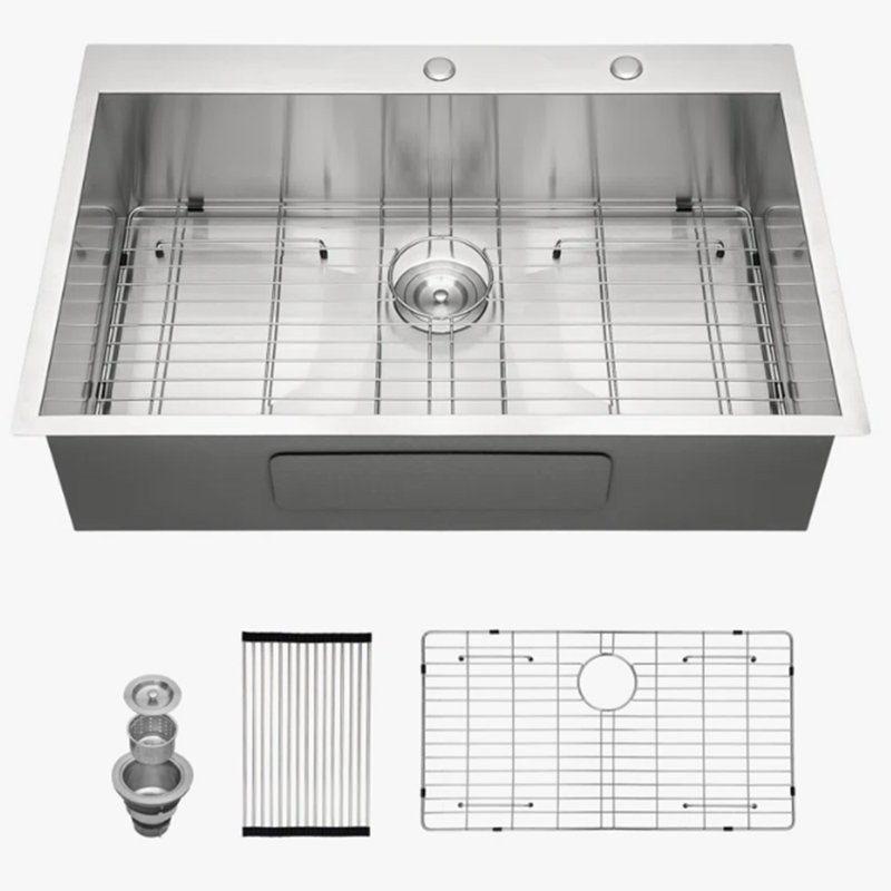 Topmount Single Bowl Drop-In Kitchen Sink with Accessories, 33" L x 22" W 