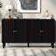 Buffet noir moderne de 58 pouces de large avec portes à motif ondulé, armoire de rangement de 32 po de hauteur avec tablettes réglables et poignées en métal, noir-427520441