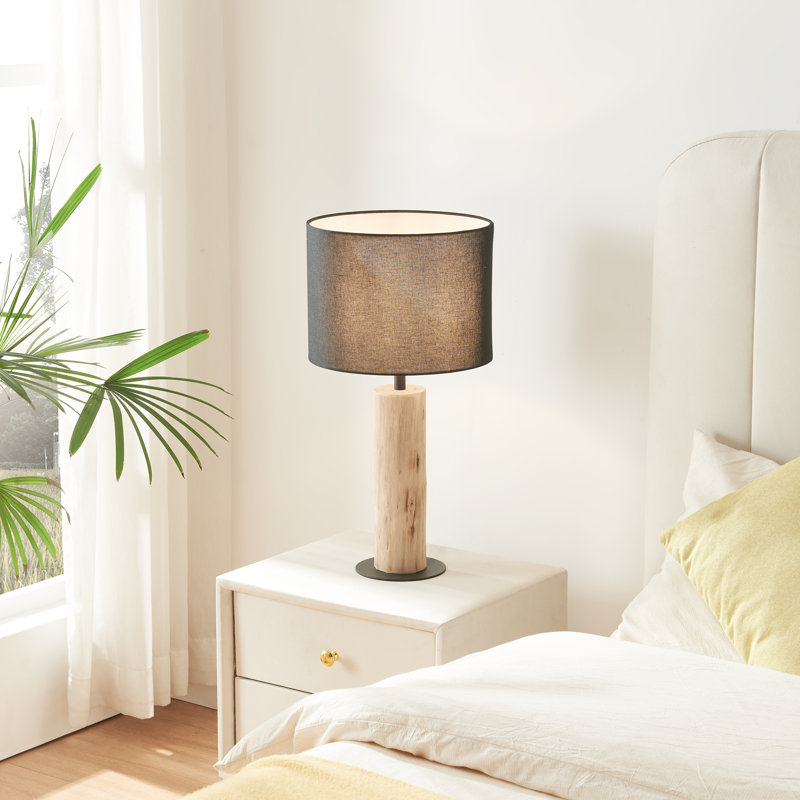 Gaverne 20.7" H Solid Wood Table Lamp with Linen Drum Shade, Black