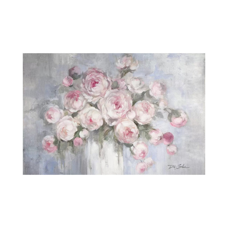 Peonies In White Vase by Debi Coules - Wrapped Canvas Painting, 20.32 cm H x 30.48 cm W