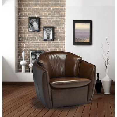 Mariela 33"" Wide Top Grain Leather Swivel Barrel Chair -  17 Stories, 88AD23AADCC140559D2F76E83F1C121E