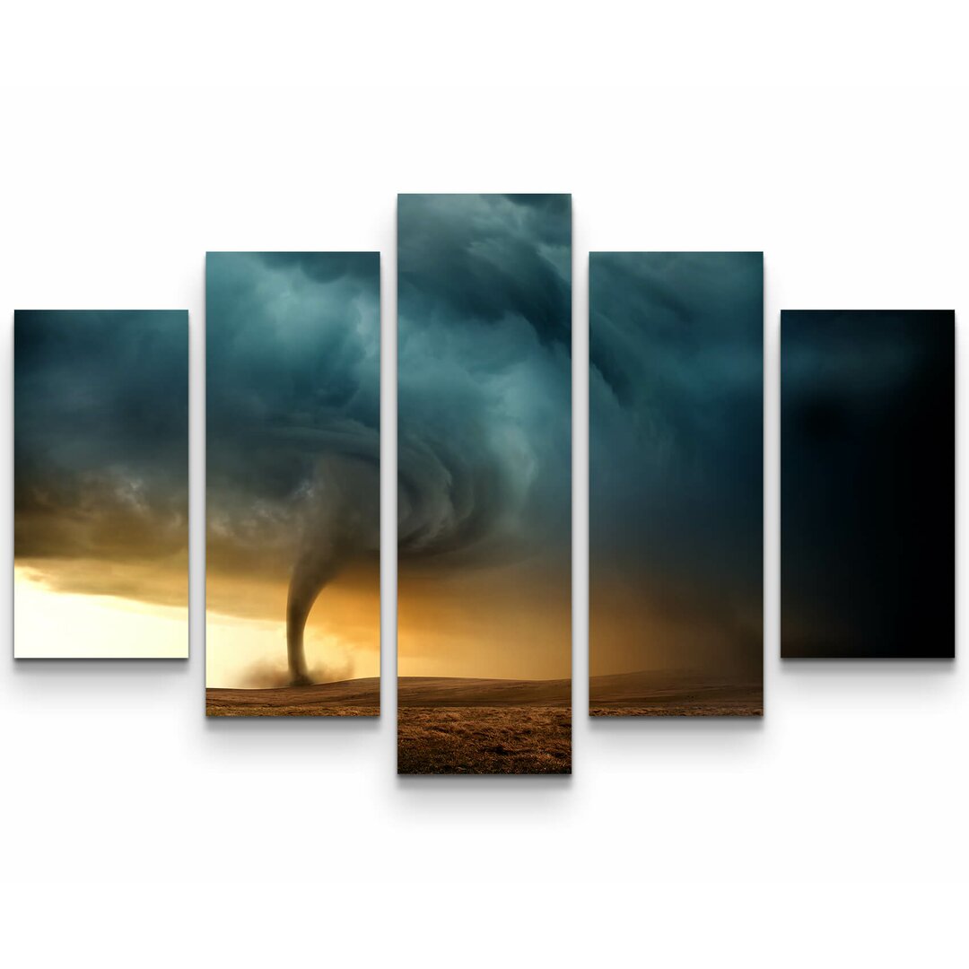 5-tlg. Leinwandbilder-Set Schwarze Wolkenformation mit Tornado