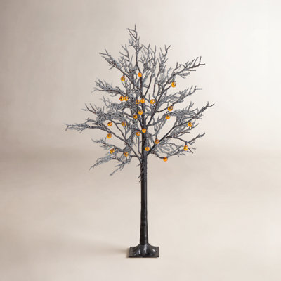 Pre-Lit Halloween Black Twig Tree with Pumpkins