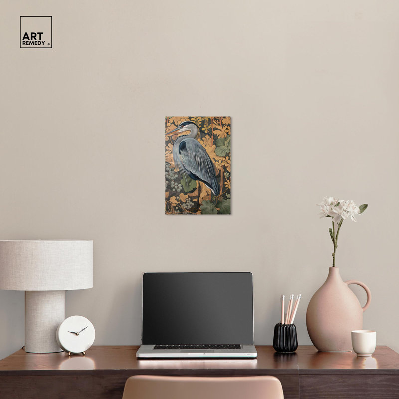 «Heron’s Blue Serenade», toile Maximalist par Art Remedy, H 15 po x l 10 po, Toile tendue