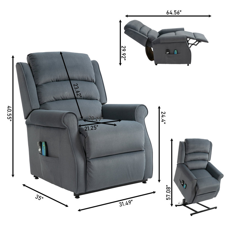 Syair Faux Leather Lift Assist Recliner, Blue