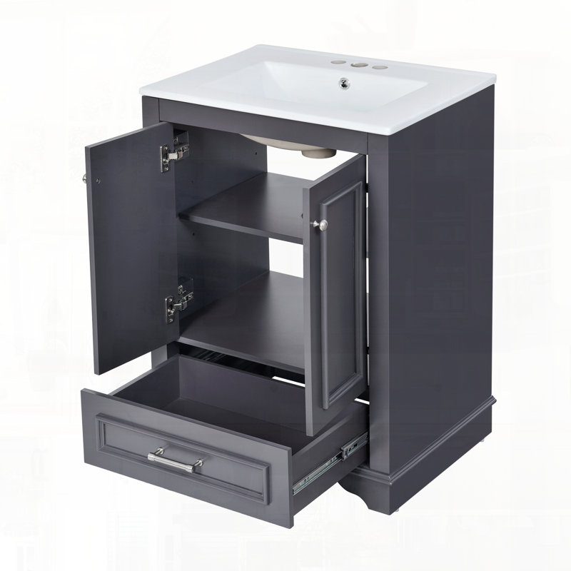 Meuble-lavabo autoportant moderne avec lavabo en céramique, Bleu gris