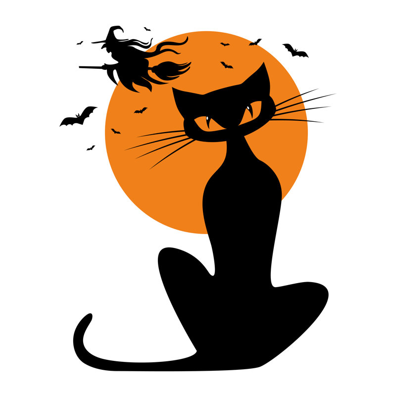 Pleine lune, chat noir, impression sur toile tendue, H 36 po x l 36 po