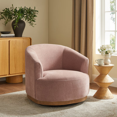 Fauteuil pivotant rembourré Aleshire avec piètement en bois, chêne et tissu argileux