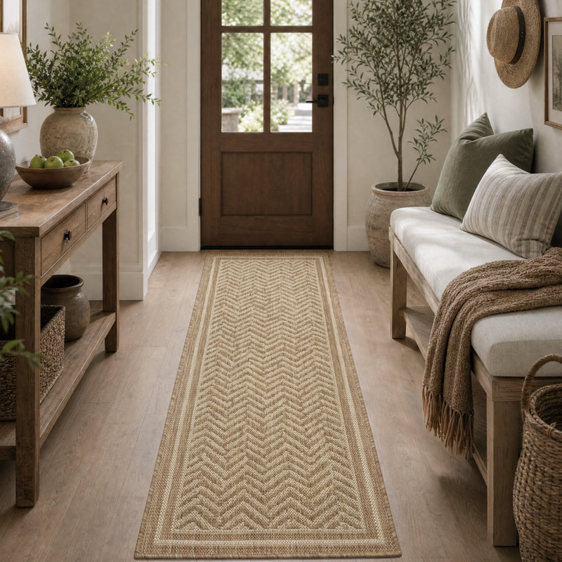 Tapis de couloir intérieur / extérieur Modern, Beige/brun, Runner 2' x 8'