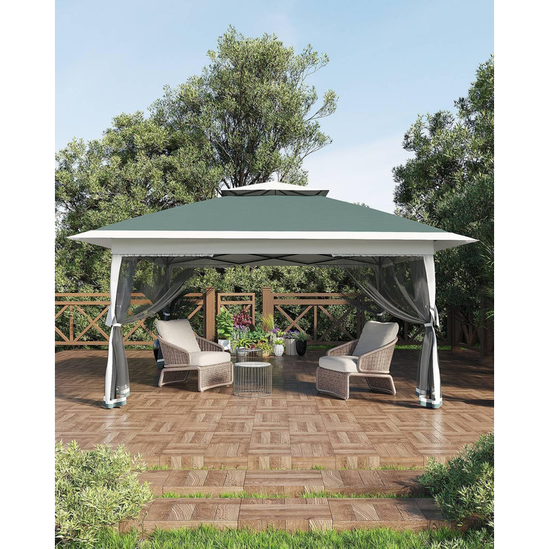 12' X12' Pop Up Gazebo, Canopy Tent With Mosquito Netting, One Push Setup, Green