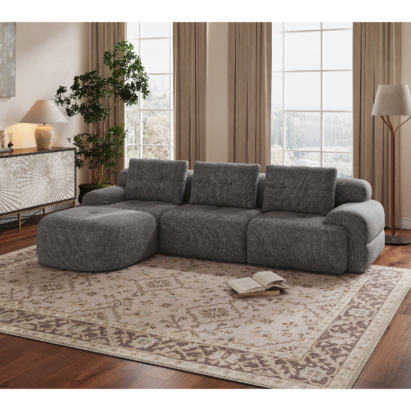 Oversized 112'' Modular Sectional Sofa with Chaise, Full Foam Structure for Comfort, Woven Texture Upholstery, Modern Living Room Couch, Compression Packaging Design, Grey