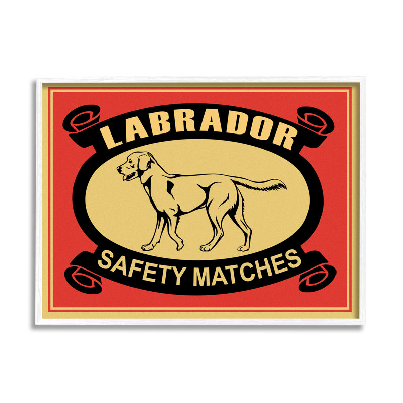 Labrador sécurité avec allumettes Illustration rétro rouge jaune, Giclée encadrée blanc bord de mer, H 16 po x l 20 po