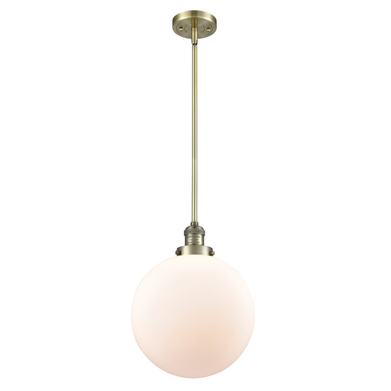 Luminaire suspendu sphère simple à 1 lumière Clermont, Blanc mat, DEL, Laiton antique