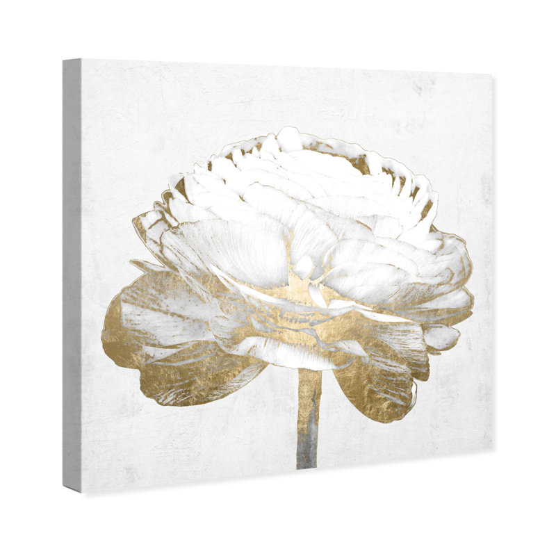White and Gold Peony Canvas Print, 12" x 12"
