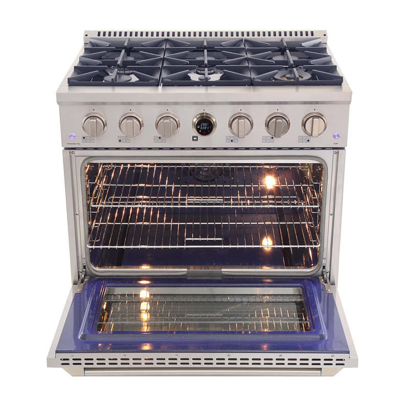 36 in. 5.2 cu. ft. 6 Burners Dual Fuel Range with Kucht Horus Thermostat, Stainless Steel, Natural Gas