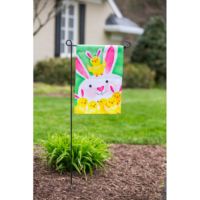 Drapeau de jardin en polyester lapin et poussins