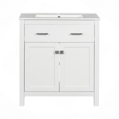 Meuble-lavabo de 30 po avec lavabo en céramique, armoire de salle de bain simple moderne avec 2 portes et une tablette, portes à fermeture douce