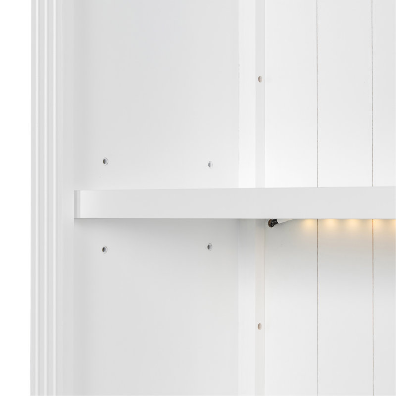 Bibliothèque de 83,4 po de hauteur avec éclairage à 3 couches DEL, bibliothèque moderne avec portes coulissantes et tablettes ouvertes, bibliothèque de rangement pour le salon, bureau à domicile, blanc
