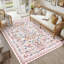 Tapis vintage bohème floral 274 x 366 cm, lavable, rose, antidérapant et résistant aux taches-1522744488