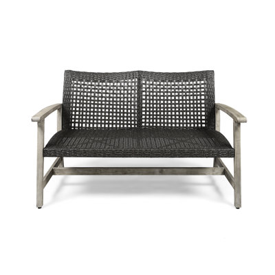 Patio Grey With Seating, Wood Structure And Iron Accents, Long-Lasting Outdoor In Grey, Woven Seat, Frame Accents For Longevity