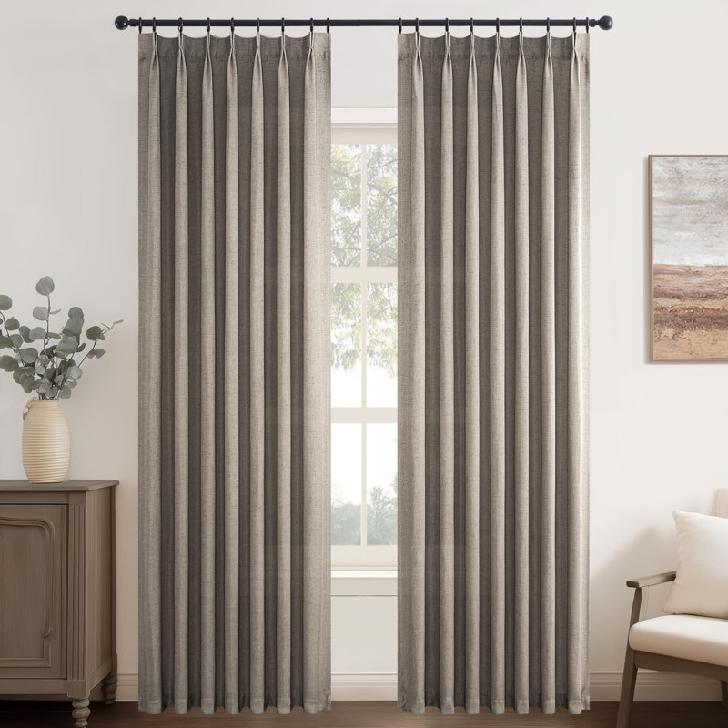 Pinch Pleated Linen Curtains 2 Panels with Hooks, 40" W x 84" L, Burlywood