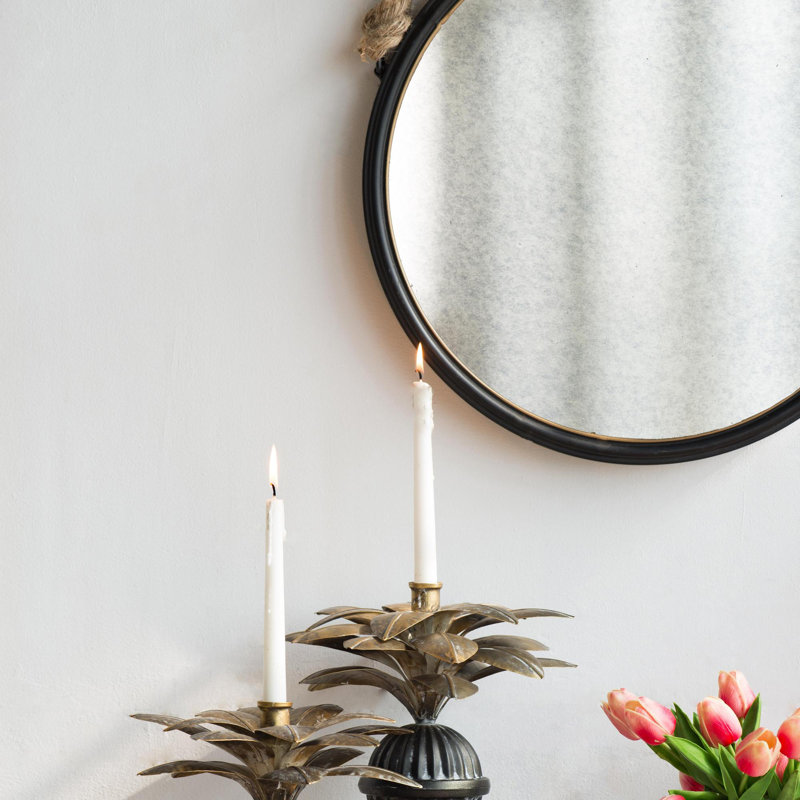 Miroir mural rond, 19,5 po x 19,5 po, Noir
