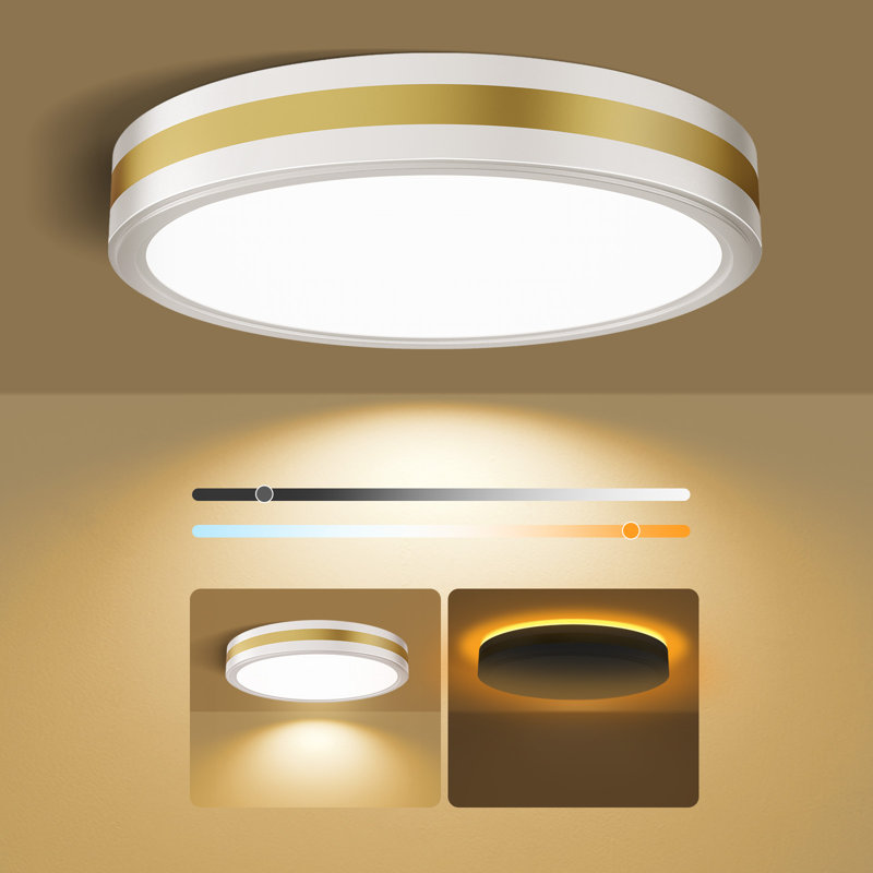 5Cct Dimmable Led Flush Mount Ceiling Light With Night Light, 10%-100% Brightness For Bedroom/Living Room/Kitchen, White/Gold