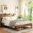 Wood Platform Bed Frame With Storage Led Light Headboard And 2 Usb, Large Under Bed Storage-877138251-890001061