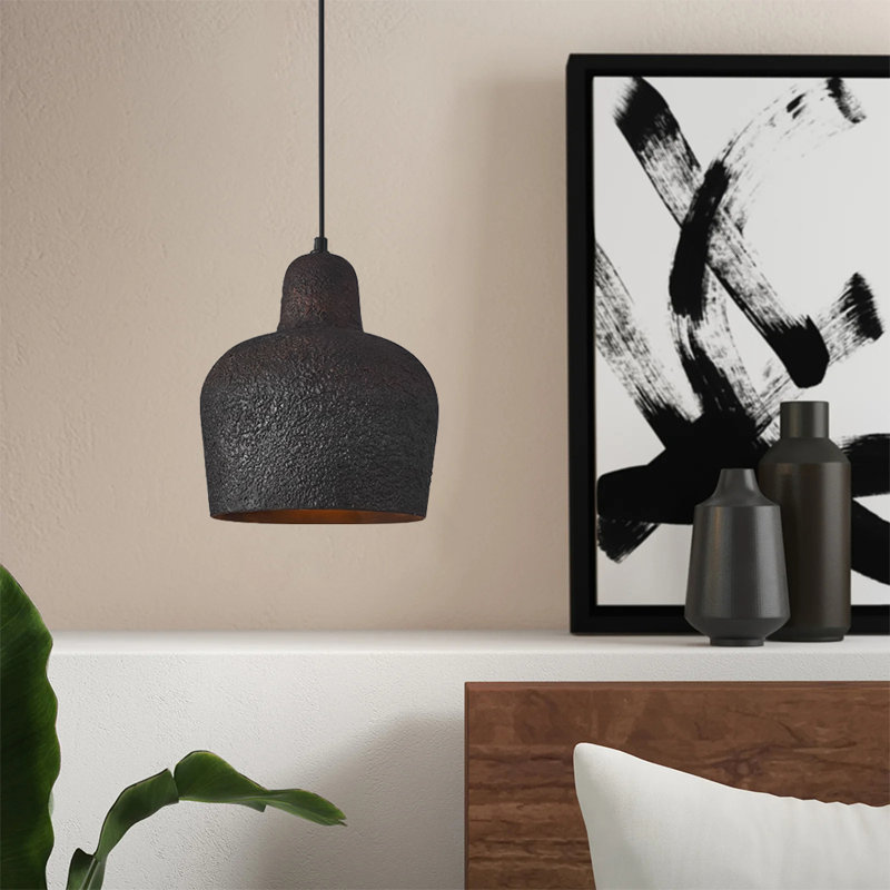 1-Light Resin Industrial Distressed Black Bell Pendant Light